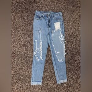 SHEIN Light Blue Distressed Skinny Jeans